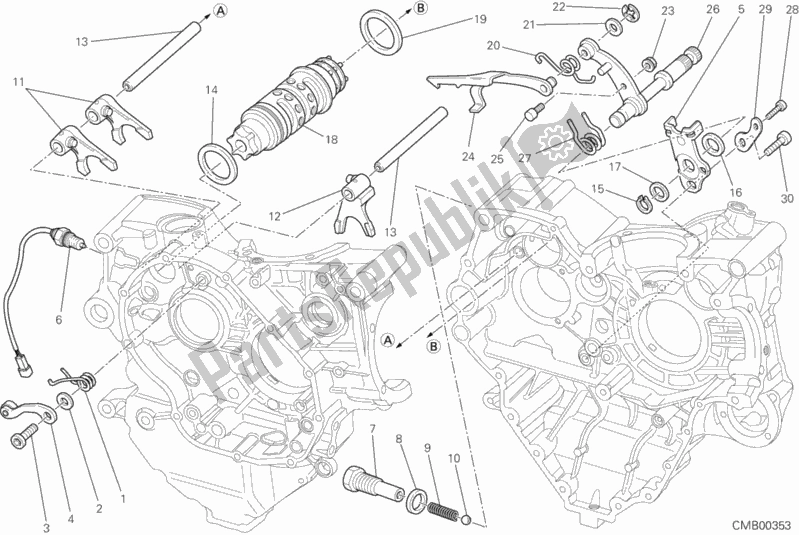 Todas as partes de Controle De Mudança De Marcha do Ducati Diavel USA 1200 2013